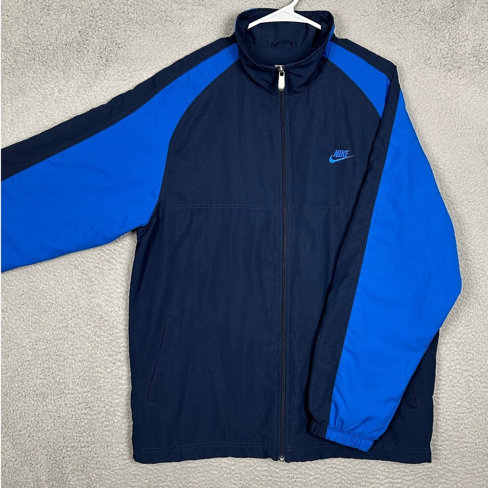 Nike Jacket Mens XL Windbreaker Navy Royal Blue Colorblock Full Zip Activewear